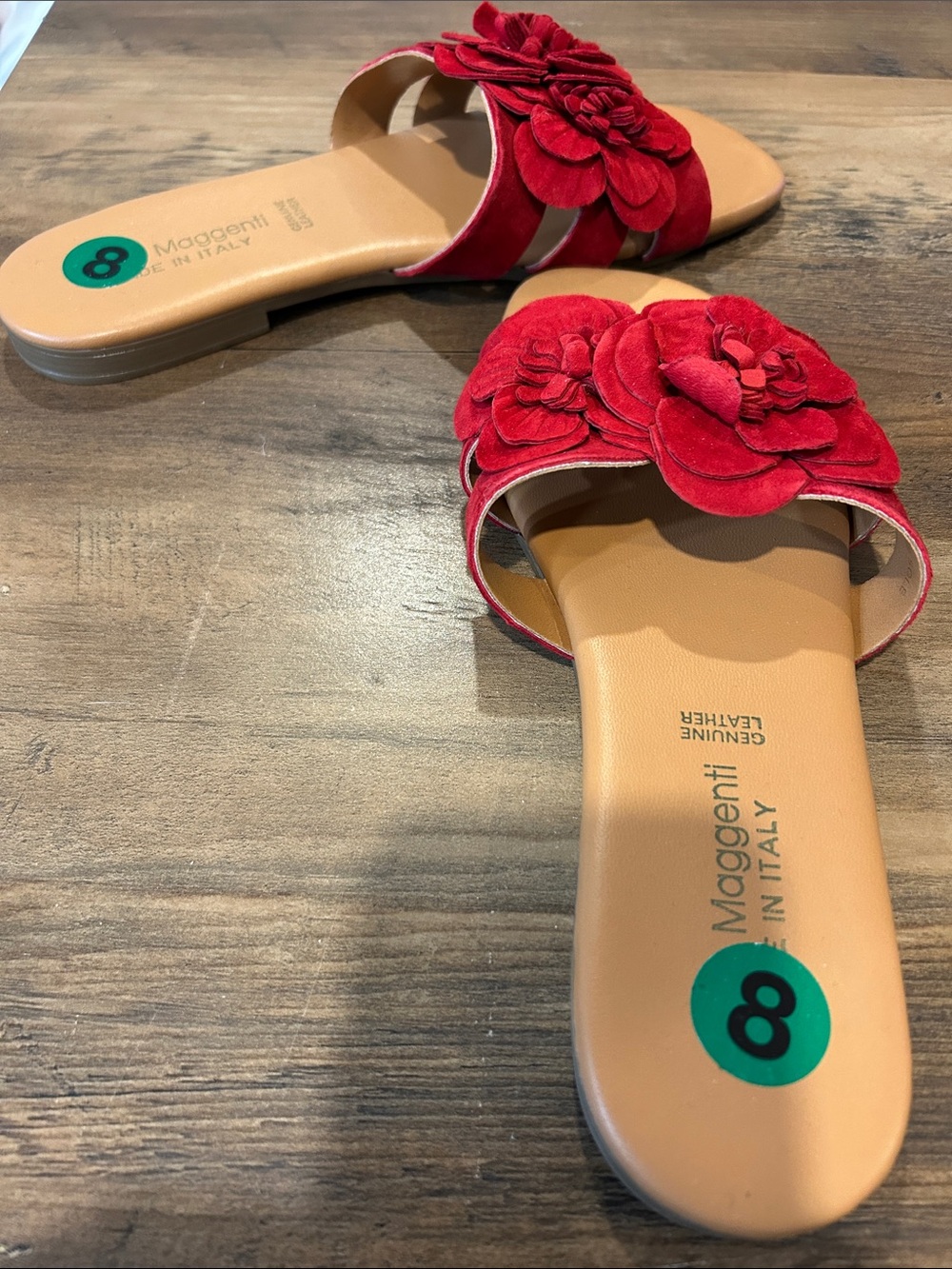 Red Floral Leather Slide Sandals NWOT sz 8 - Picture 4 of 5